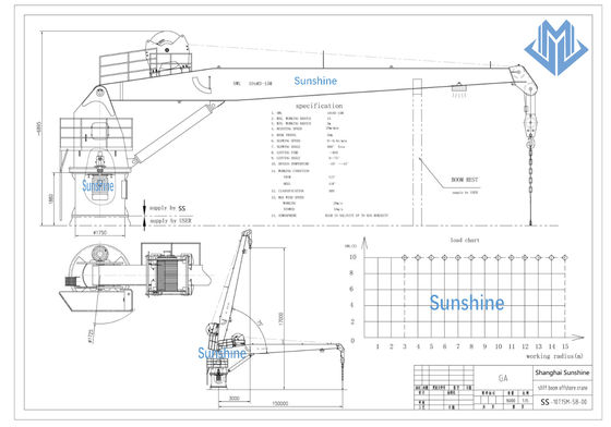 ใบรับรอง ABS 5t15m Stiff Boom Marine Crane สำหรับการจัดการสินค้าทั่วไป